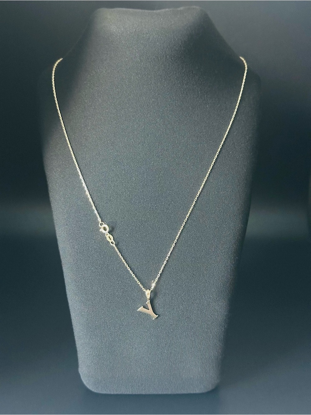 Real Solid 14K Gold Y Initial Necklace 45cm 1mm Forze Chain 1.96g 585 Solid